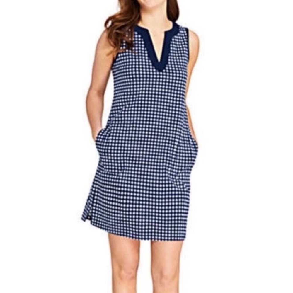 Draper James x Land’s End • Blue Gingham Dress Sz M‎ • 100% Cotton • Like New